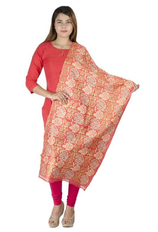 Block Printed Tassar Silk Stole for Women