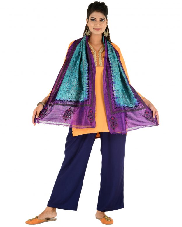 Sky Blue & Purple Silk Tie Dye Stole