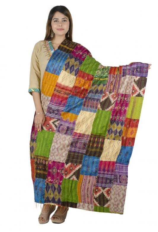 Ikkat Dyeing Based Tassar Silk Stole for Women