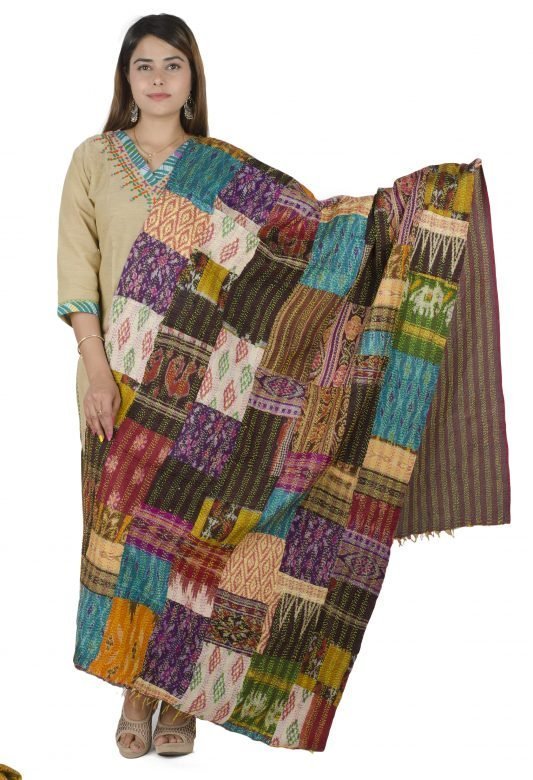 Ikkat Dyeing Based Tassar Silk Stole for Women
