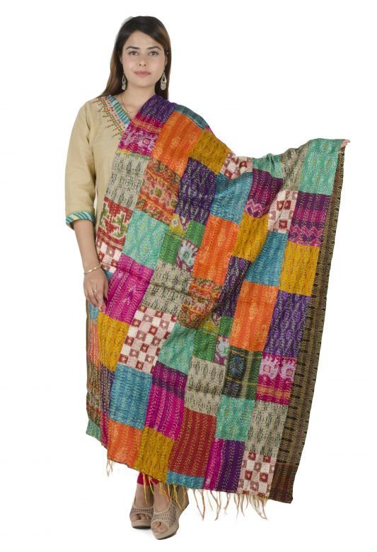 Ikkat Dyeing Based Tassar Silk Stole for Women