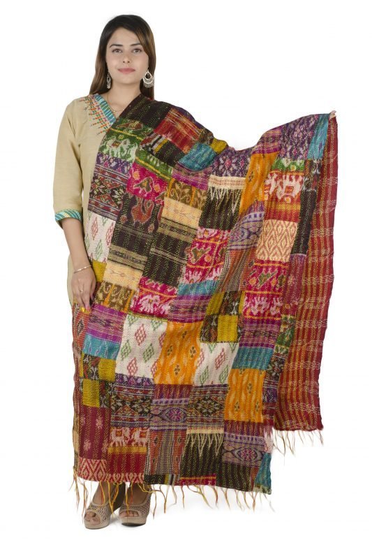 Ikkat Dyeing Based Tassar Silk Stole for Women