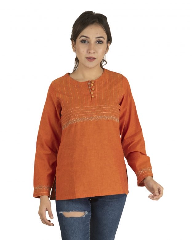 Cotton Multicolor Long Sleeve Mid Thigh Kurti