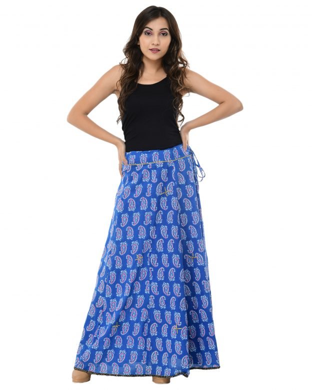 Hand Embroidered White & Blue Cotton Skirt