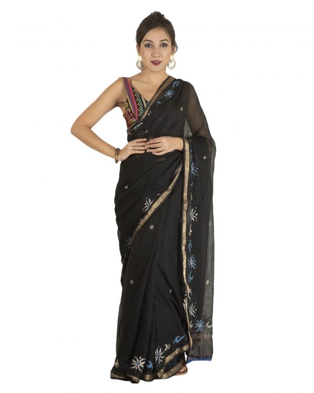 Hand Embroidery Multicolor Cotton Fabric Saree