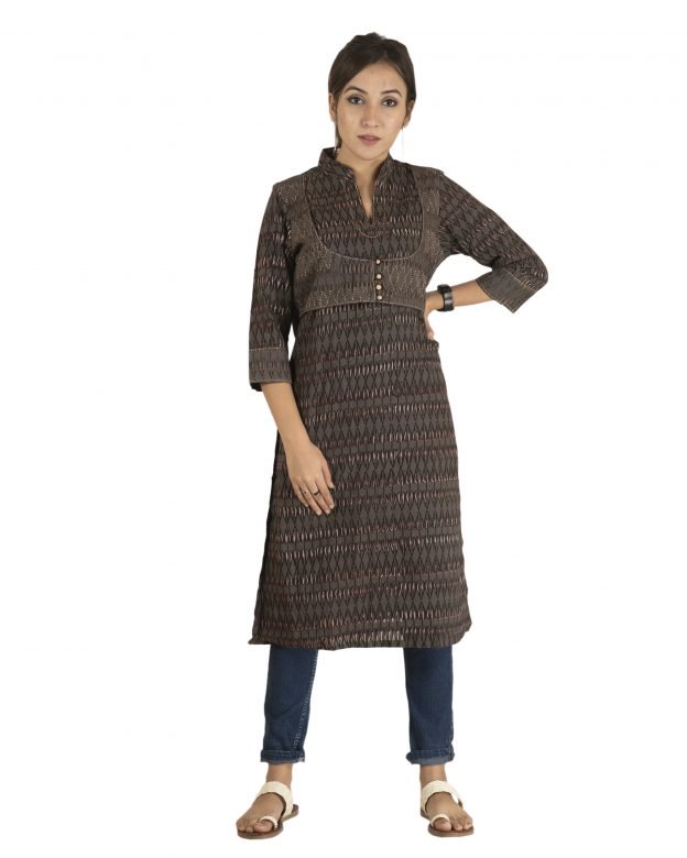 Ladies Cotton Multicolor Calf Length Long Kurta with Jacket