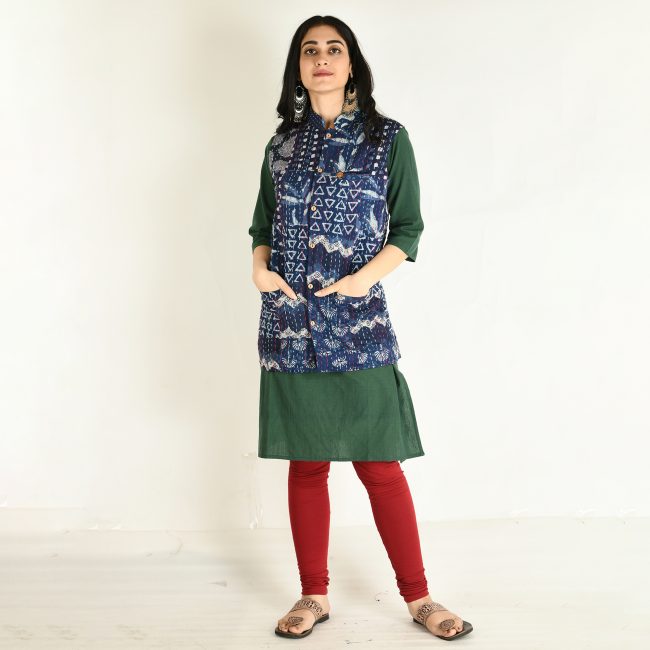 Handmade Cotton Indigo Sleeveless Jacket (XL)