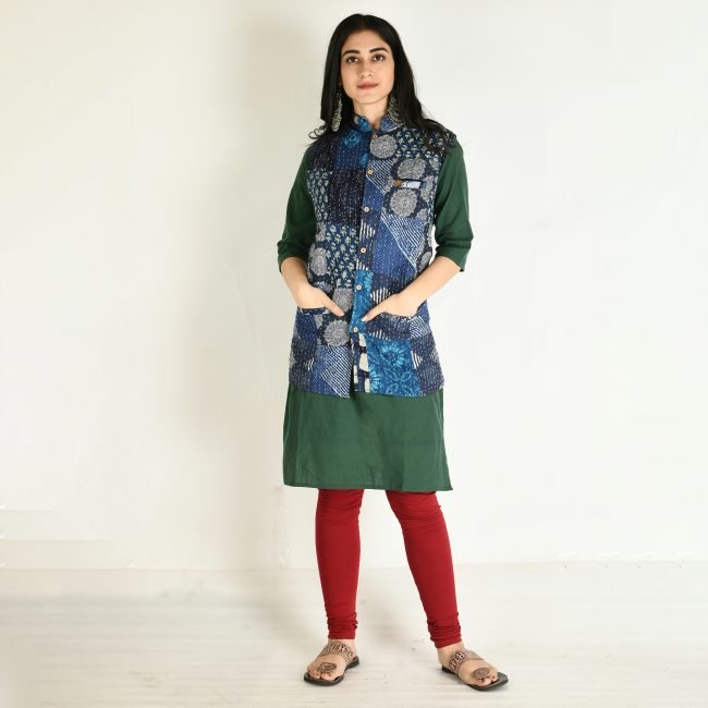 Handmade Cotton Indigo Sleeveless Jacket (XL)