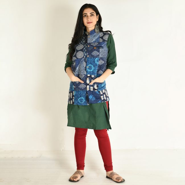 Handmade Cotton Indigo Sleeveless Jacket (XL)