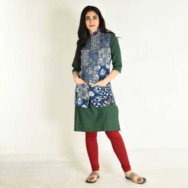 Handmade Cotton Indigo Sleeveless Jacket (XXL)