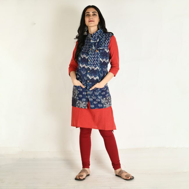 Handmade Cotton Indigo Sleeveless Jacket (XXL)