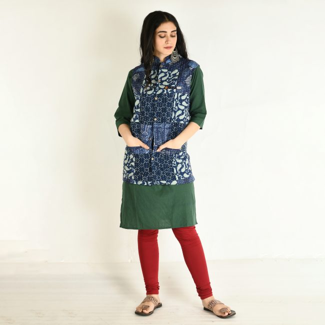 Handmade Cotton Indigo Sleeveless Jacket (XXL)