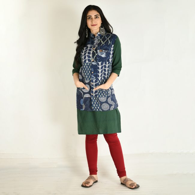 Handmade Cotton Indigo Sleeveless Jacket (XXL)