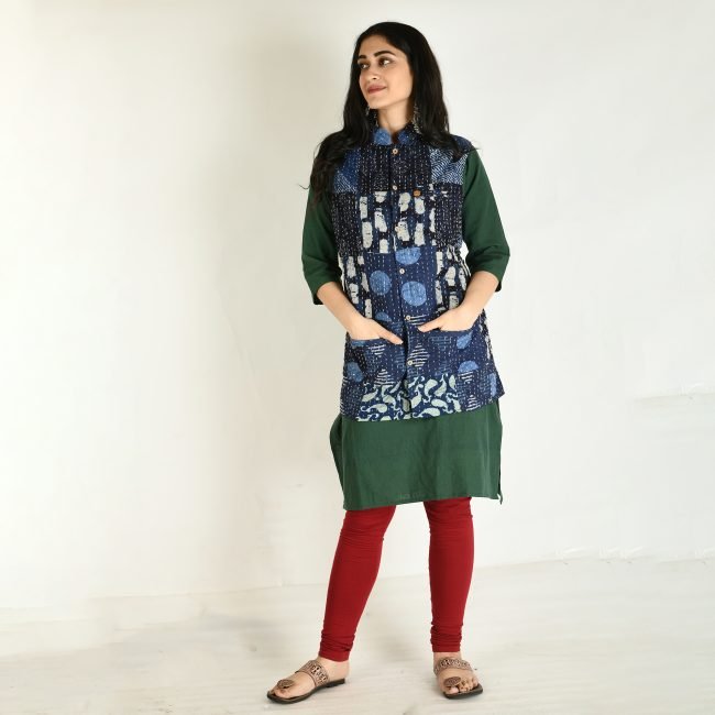Handmade Cotton Indigo Sleeveless Jacket (XXL)