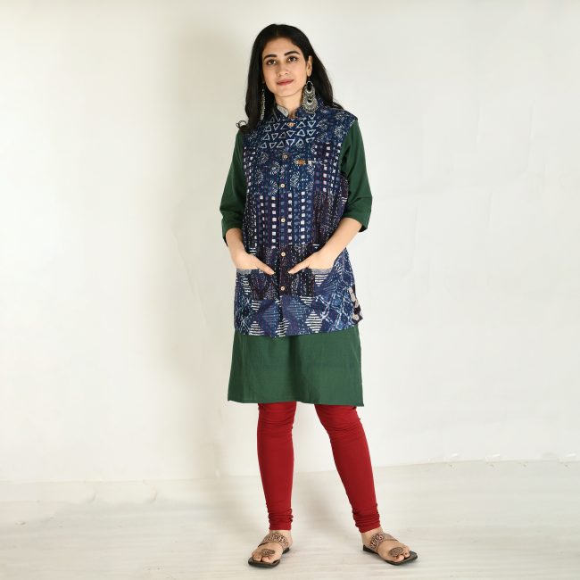 Handmade Cotton Indigo Sleeveless Jacket (XXL)