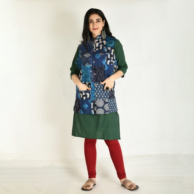 Handmade Cotton Indigo Sleeveless Jacket (XXL)