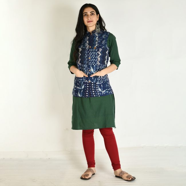Handmade Cotton Indigo Sleeveless Jacket (S)