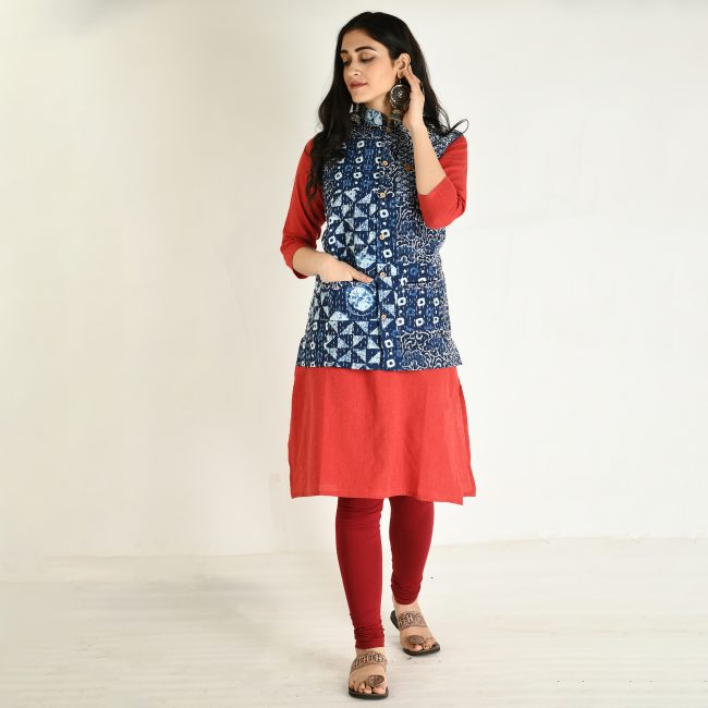 Handmade Cotton Indigo Sleeveless Jacket (M)