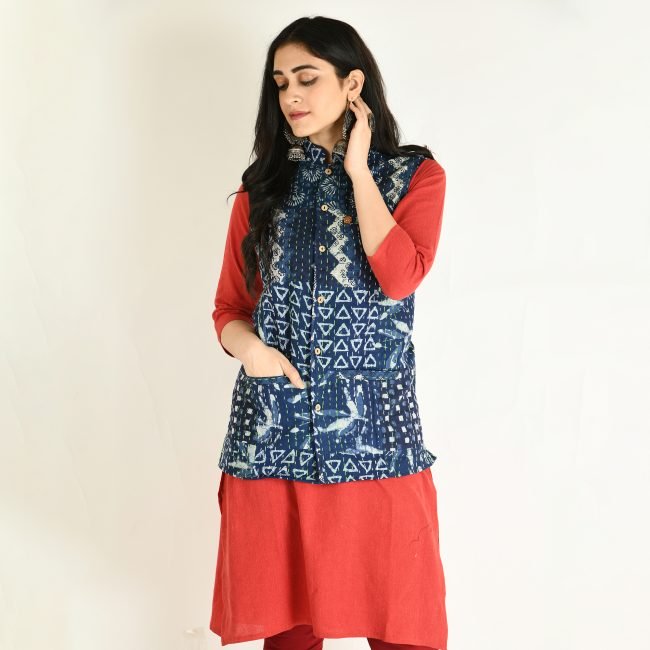 Handmade Cotton Indigo Sleeveless Jacket (M)