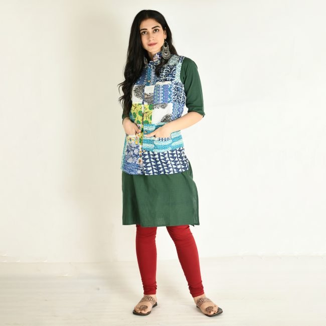 Handmade Cotton Indigo Sleeveless Jacket (M)