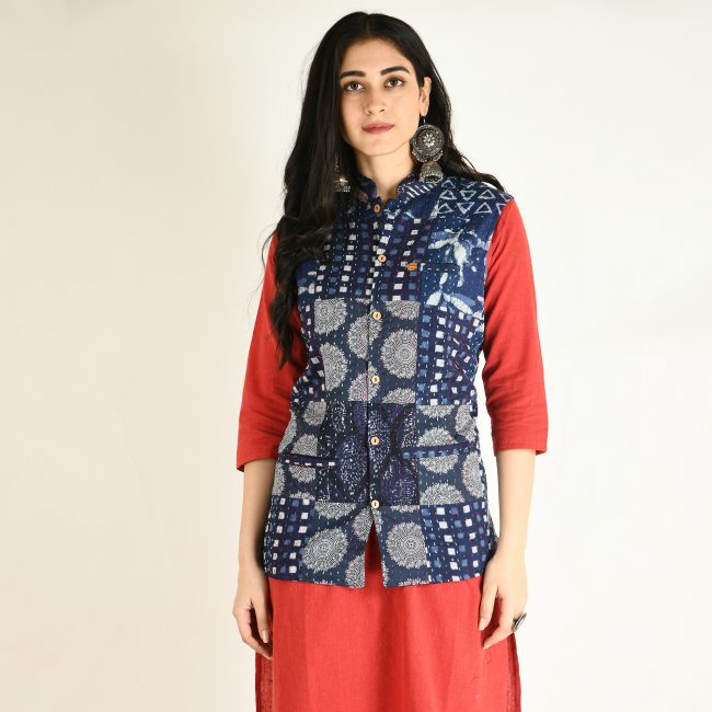 Handmade Cotton Indigo Sleeveless Jacket (M)