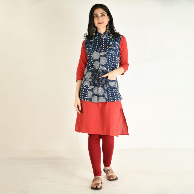 Handmade Cotton Indigo Sleeveless Jacket (M)