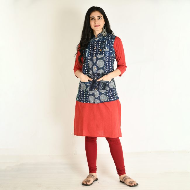 Handmade Cotton Indigo Sleeveless Jacket (M)