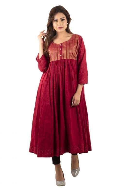 Cotton Anarkali Gherdar Red Kurta