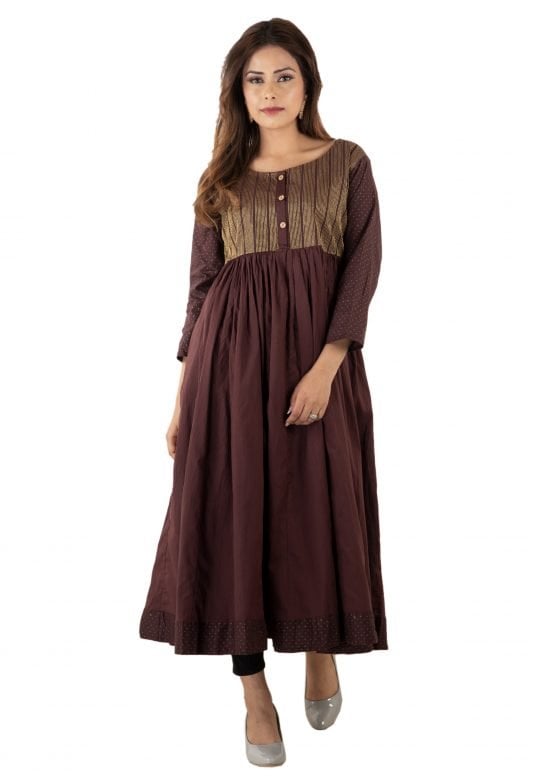 Cotton Anarkali Gherdar Brown Kurta
