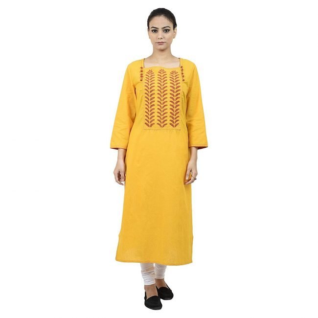 Women's Kurta Mangalgiri Cut Work Embroidery (Yellow)