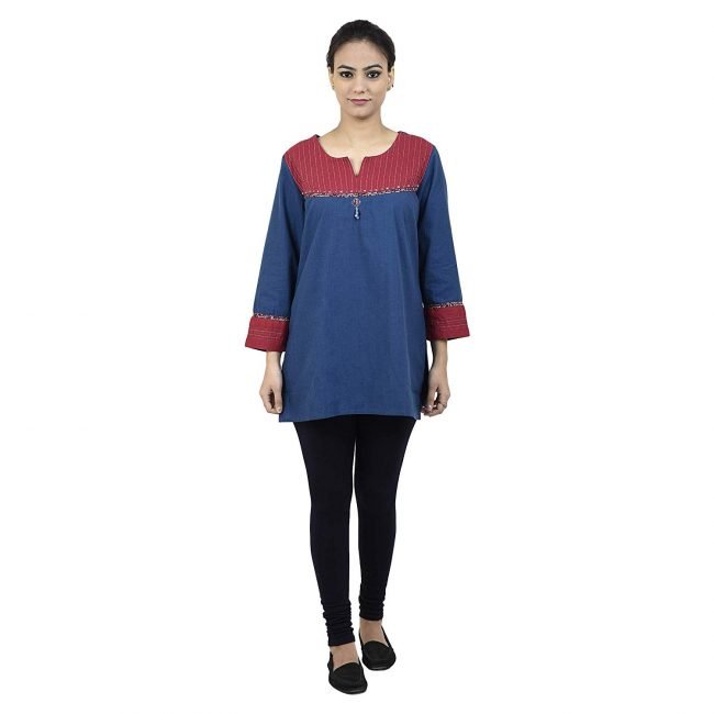 Women's Kurta Contrast Yoke Tanka Embroidery