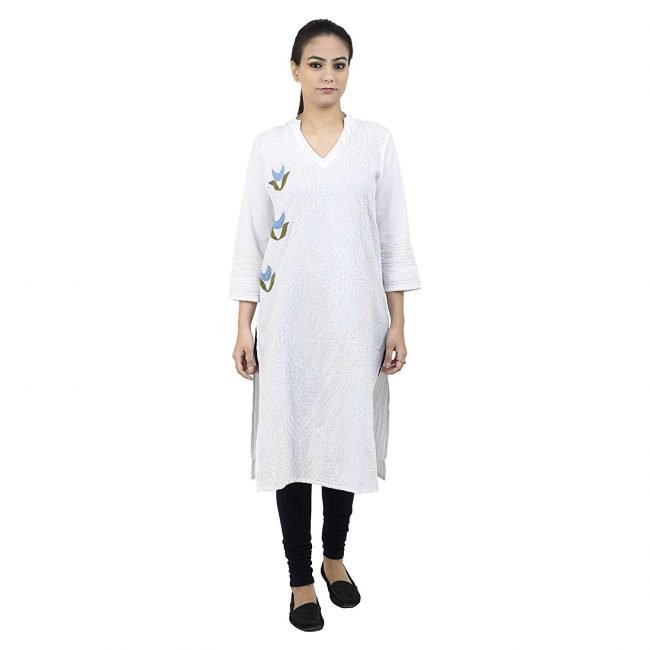 Women's Kurta Mangalgiri Tanka Embroidery (White)