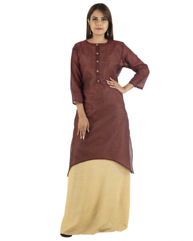Brown Handwoven Cotton Long 2 Piece Kurta