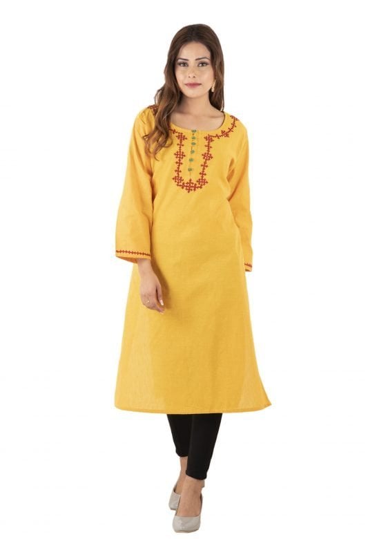Cotton Mangalgiri Orange Kurta