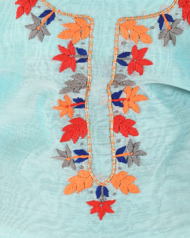 Chanderi Silk Designer Knee Long Sky Blue Free Size Suit Piece