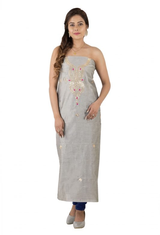 Womens Chanderi 3 Phool Embroidery Suit Dress Material