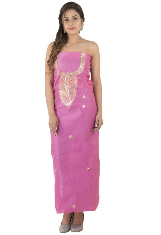 Womens Chanderi 3 Phool Embroidery Suit Dress Material