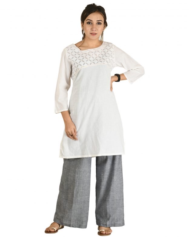 Mangalgiri Cotton Multicolor Round Neck Yoke Kurta