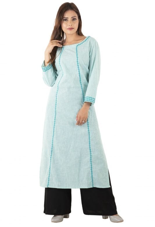 Cotton Applique Mangalgiri Check Kurta