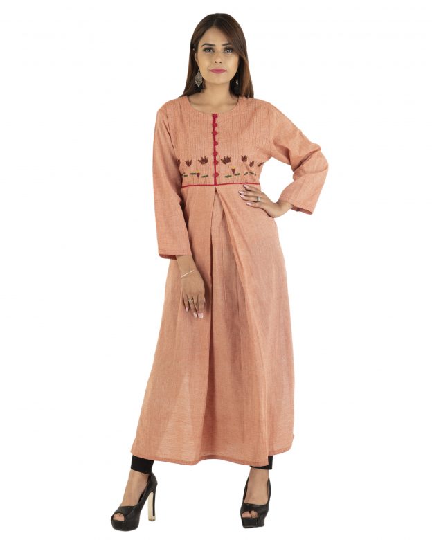 Rust Red Traditional Cotton Long Kurta