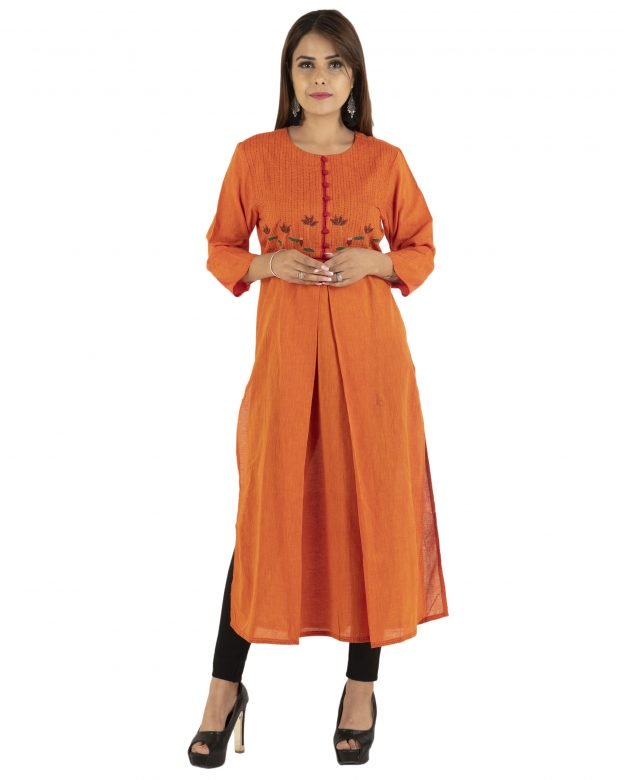 Orange Traditional Cotton Long Kurta