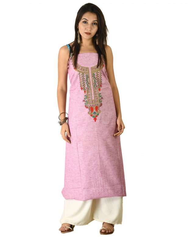 Cotton Knee Long Designer Pink Free Size Suit Piece
