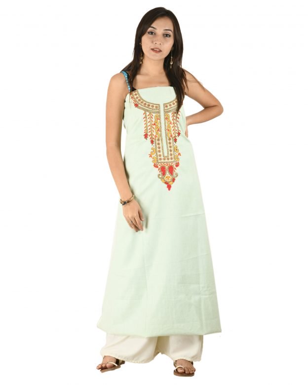 Cotton Knee Long Designer Sky Blue Free Size Suit Piece