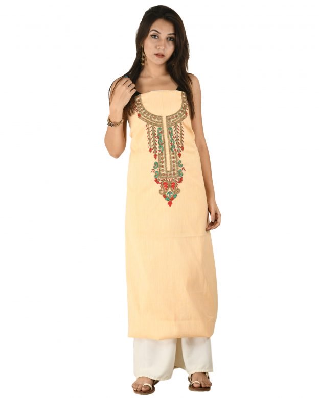Cotton Knee Long Designer Yellow Free Size Suit Piece