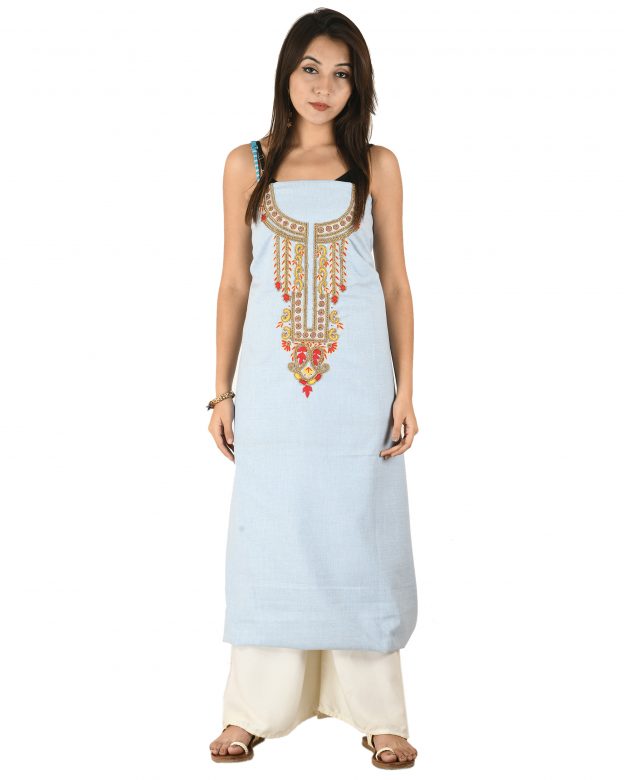 Cotton Knee Long Designer Blue Free Size Suit Piece
