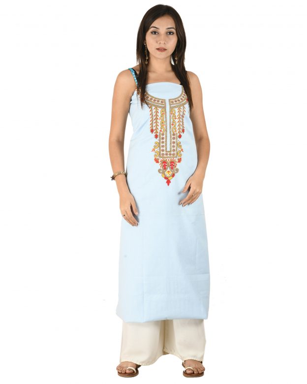 Cotton Knee Long Designer Blue Free Size Suit Piece