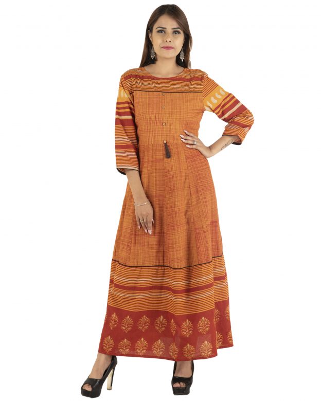 Mustard Yellow Traditional Cotton Long Kurta