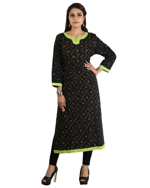 Black Handwoven Long Bandhani Cotton Kurta
