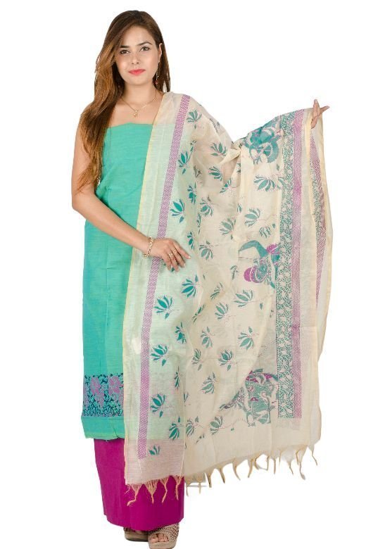 Green Cotton & Silk Mangla Dress Material