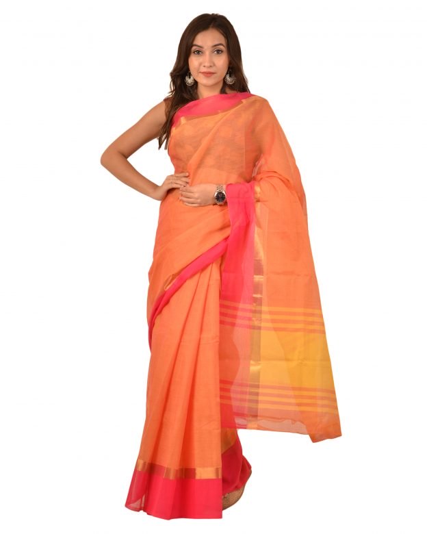 Art Silk Zari Orange Tribal Traditional Party Wear Saree